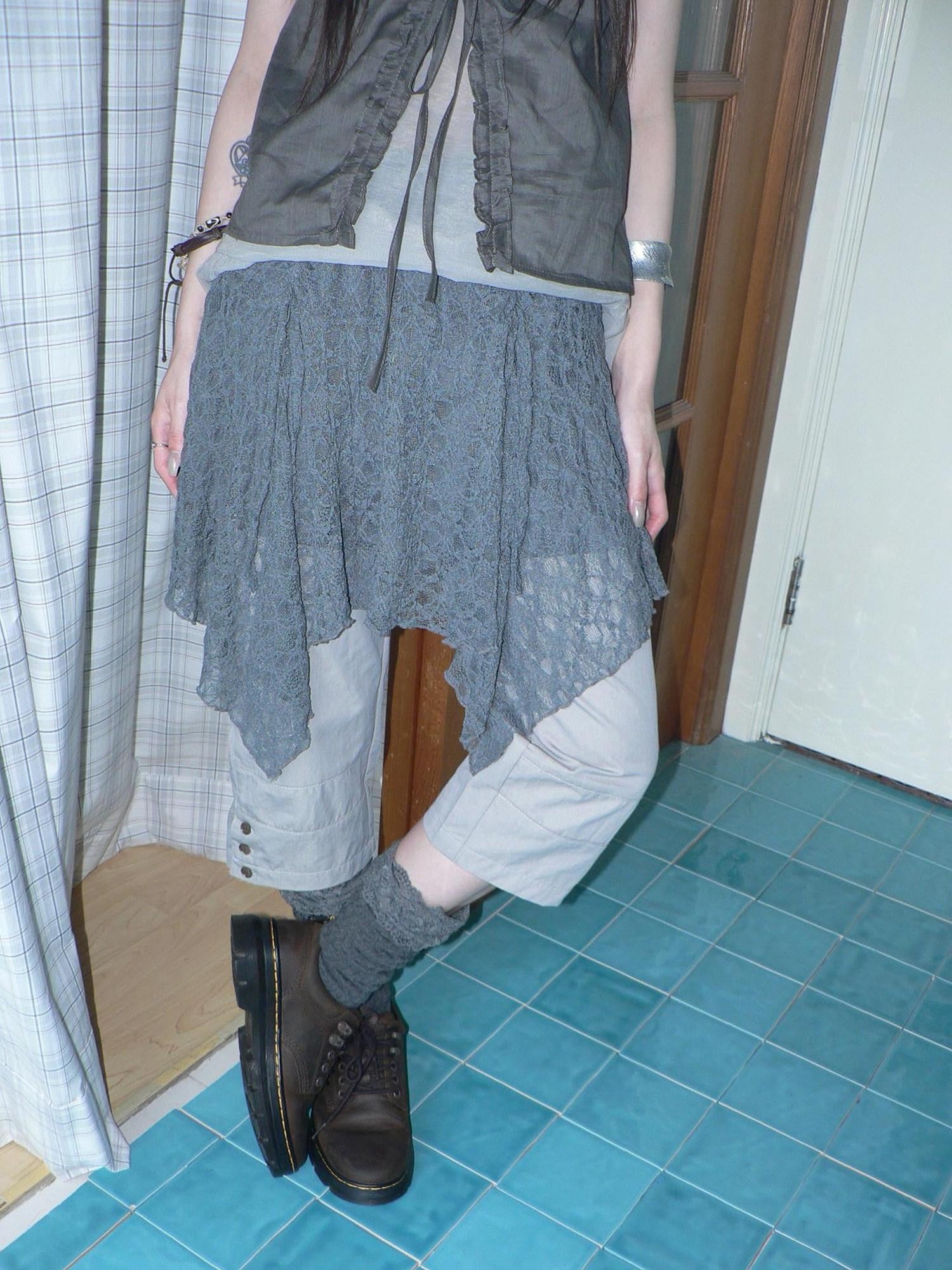 ang project Gray Patchwork Gathered Irregular Layered A Line Women&