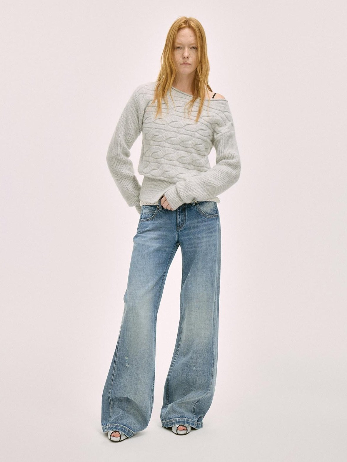 RUN TO THE FUTURE Vintage Washed Flared Cotton Natural Waist Women Blue Wide-Leg Jeans