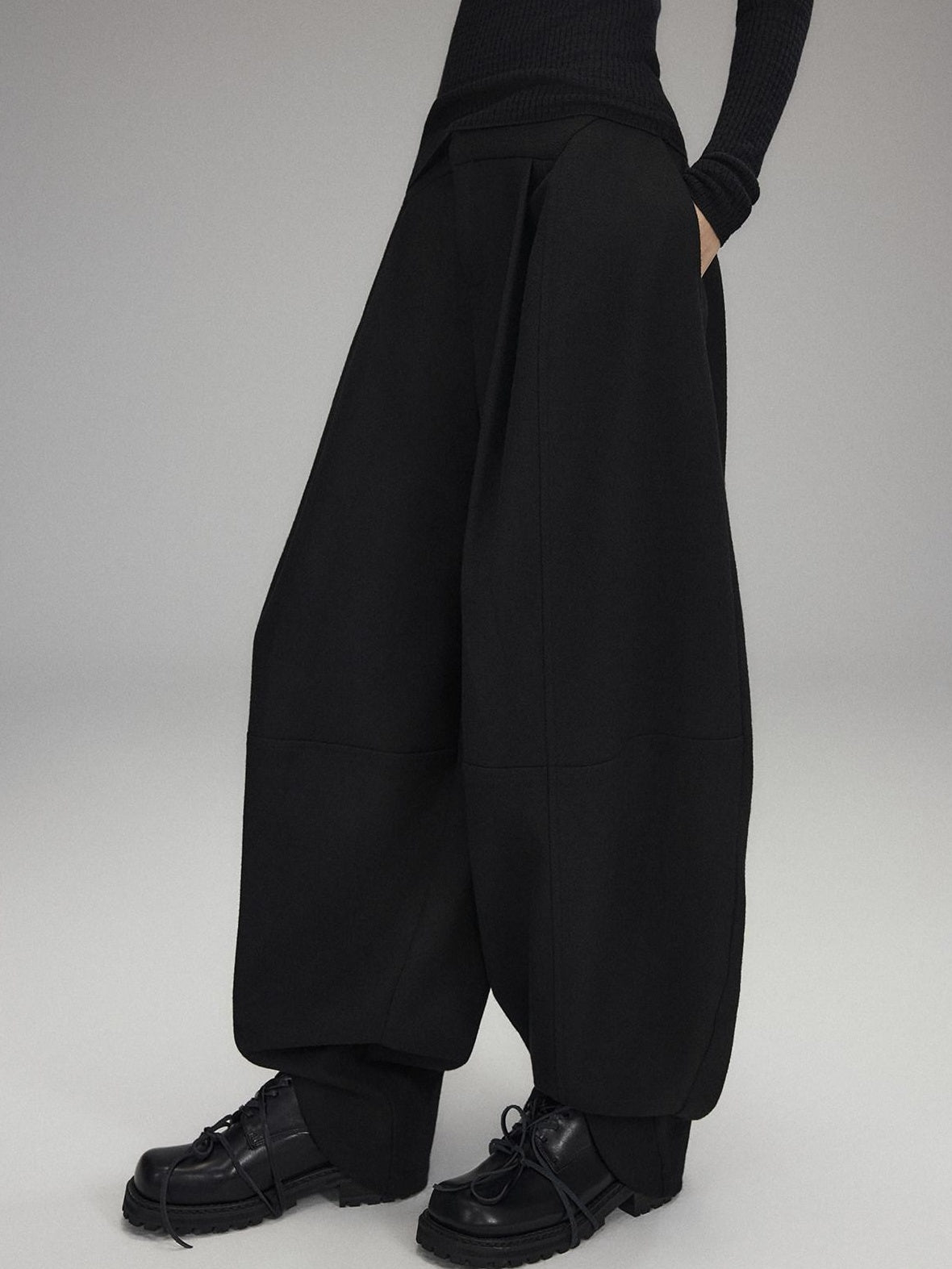 Low pixel Low Rise Wool Blend Micro Stretch Casual Zip Fly Women Black Wide Leg Pants