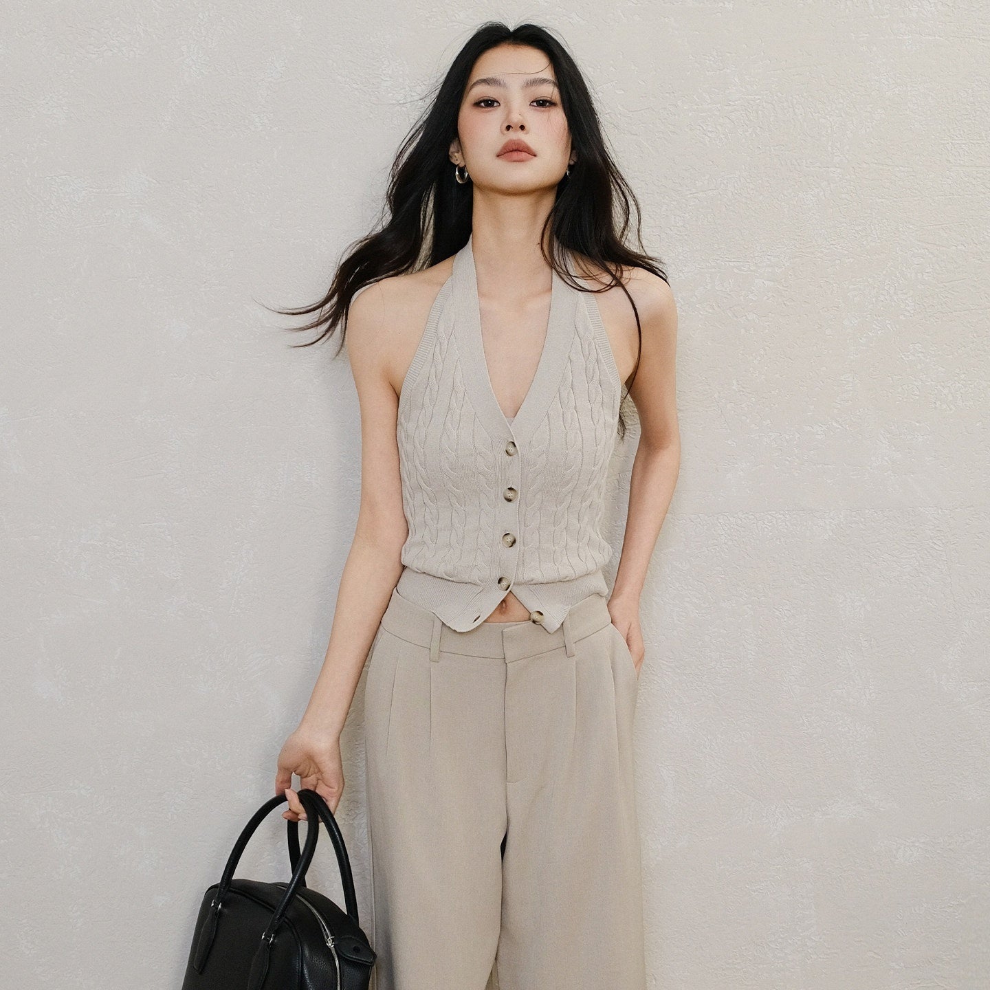 FU_FRESH_UP_Cable_Knit_V-neck_Backless_Slimming_Women&