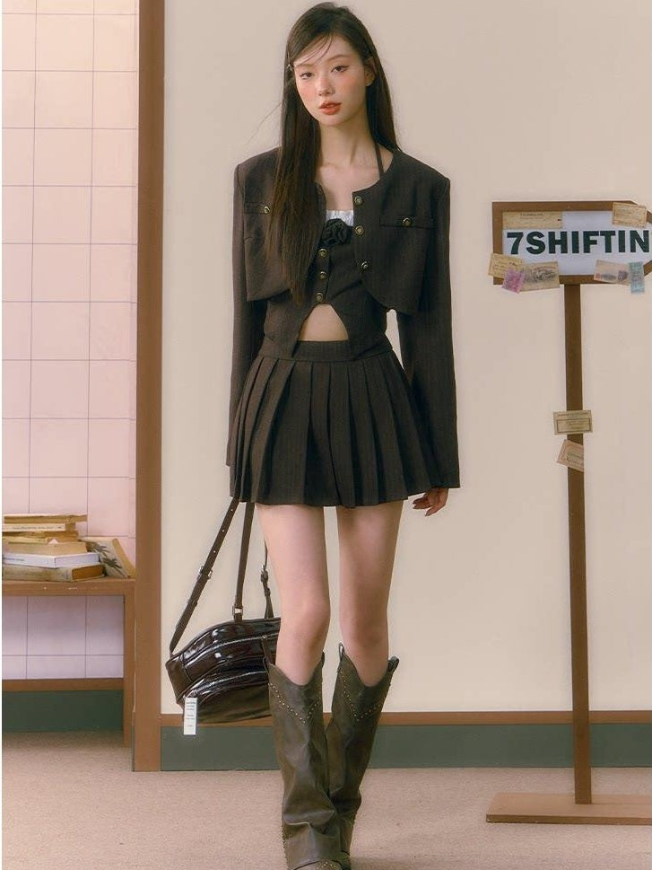 7Shiftin Elegant Cami Crop With High Waist A Line Skirt For Young Women Top & Skirt Sets