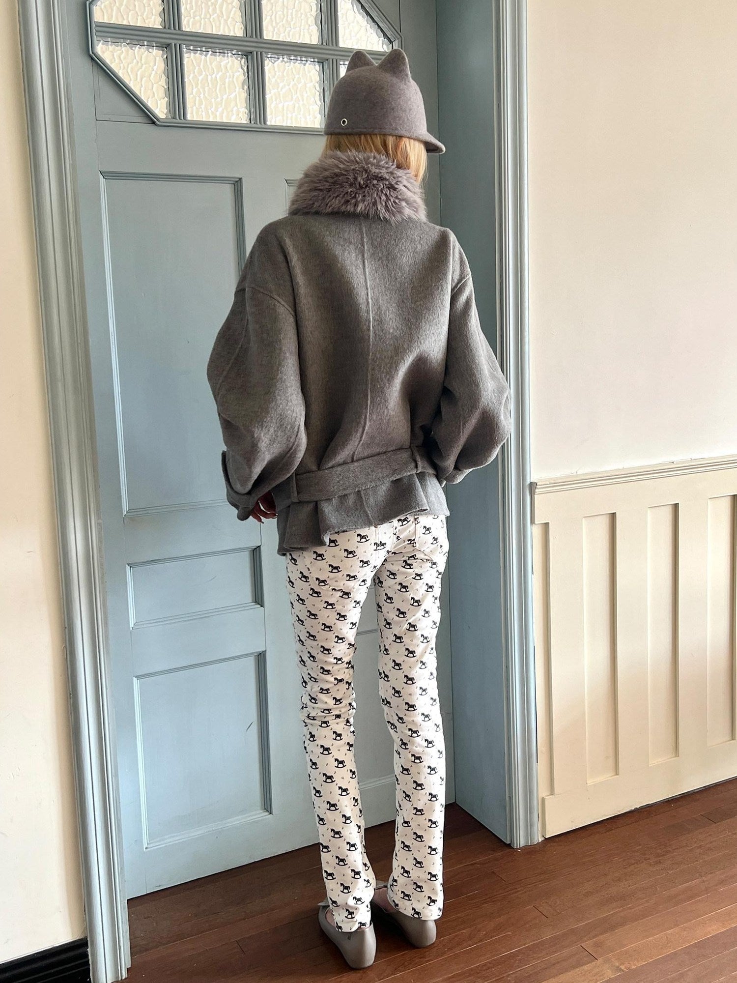 nit alcove High Stretch Printed Cotton Low Waist Slim Button Fly Straight Pants