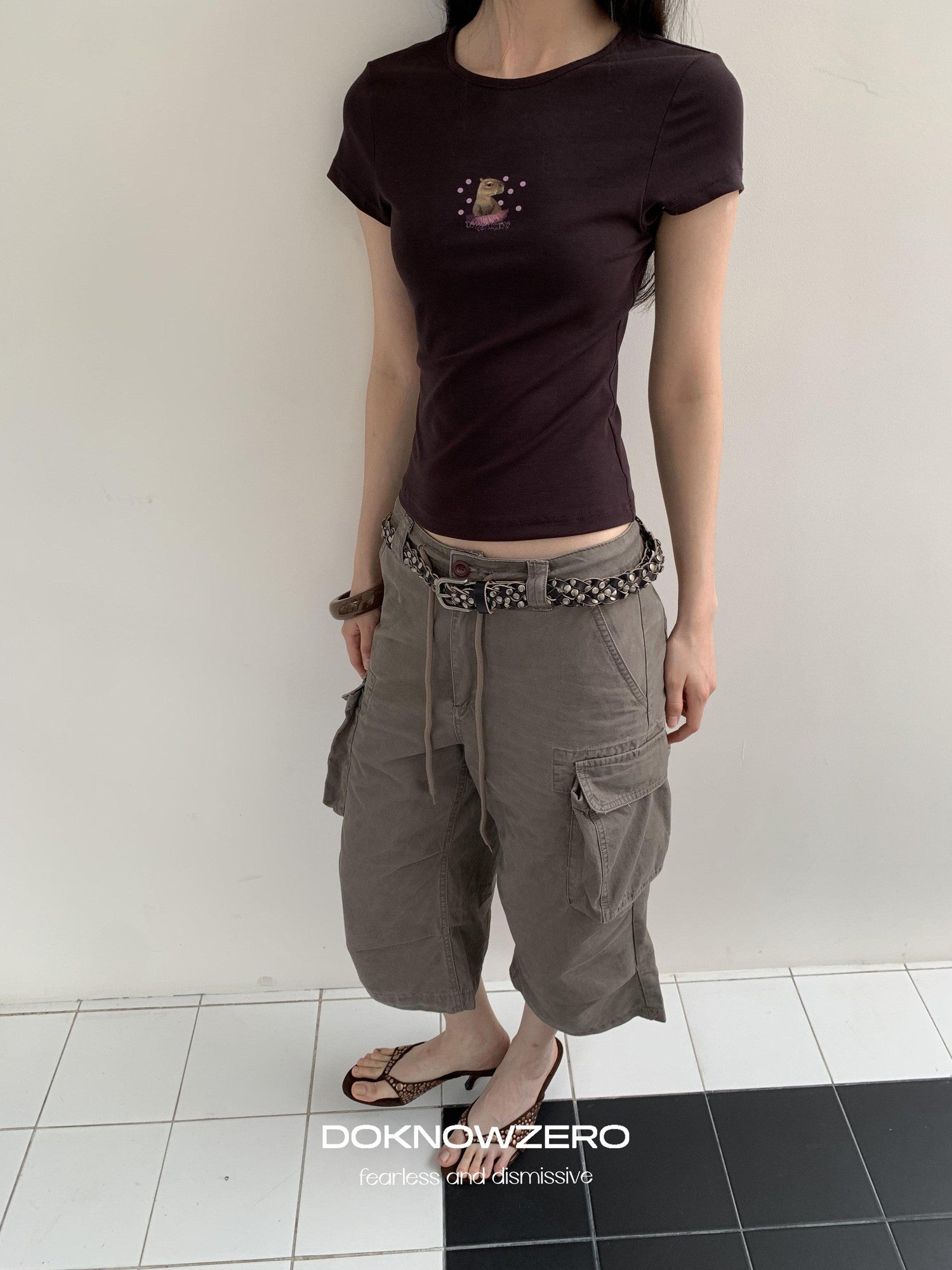 DKZ OFFICIAL Coffee Retro Print Slim Fit Women&