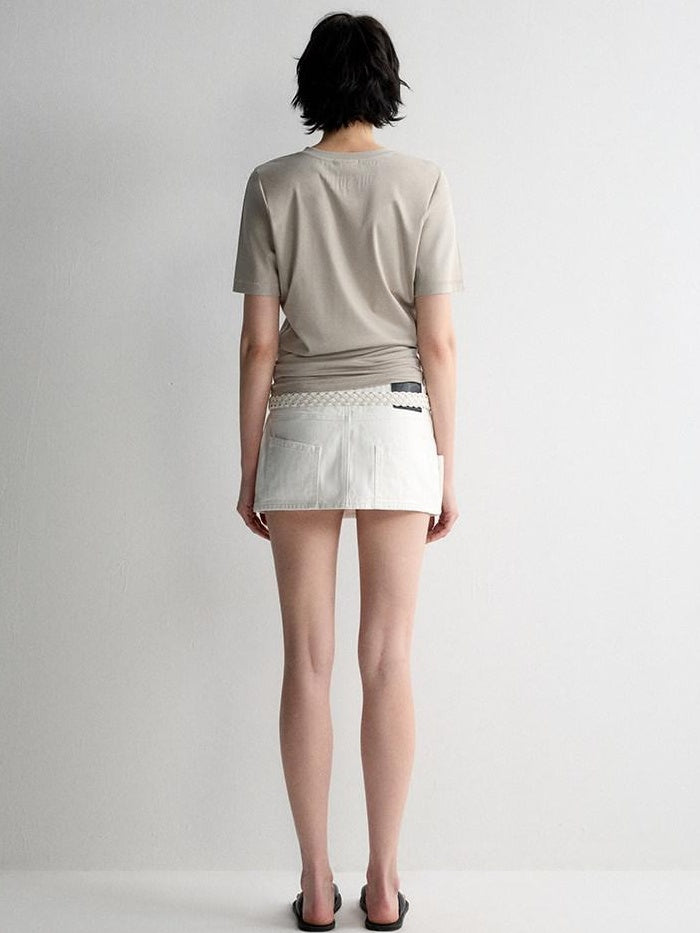 RUN TO THE FUTURE Washed Cotton Denim Pocket Minimalist A Line Low Waist Mini Skirts