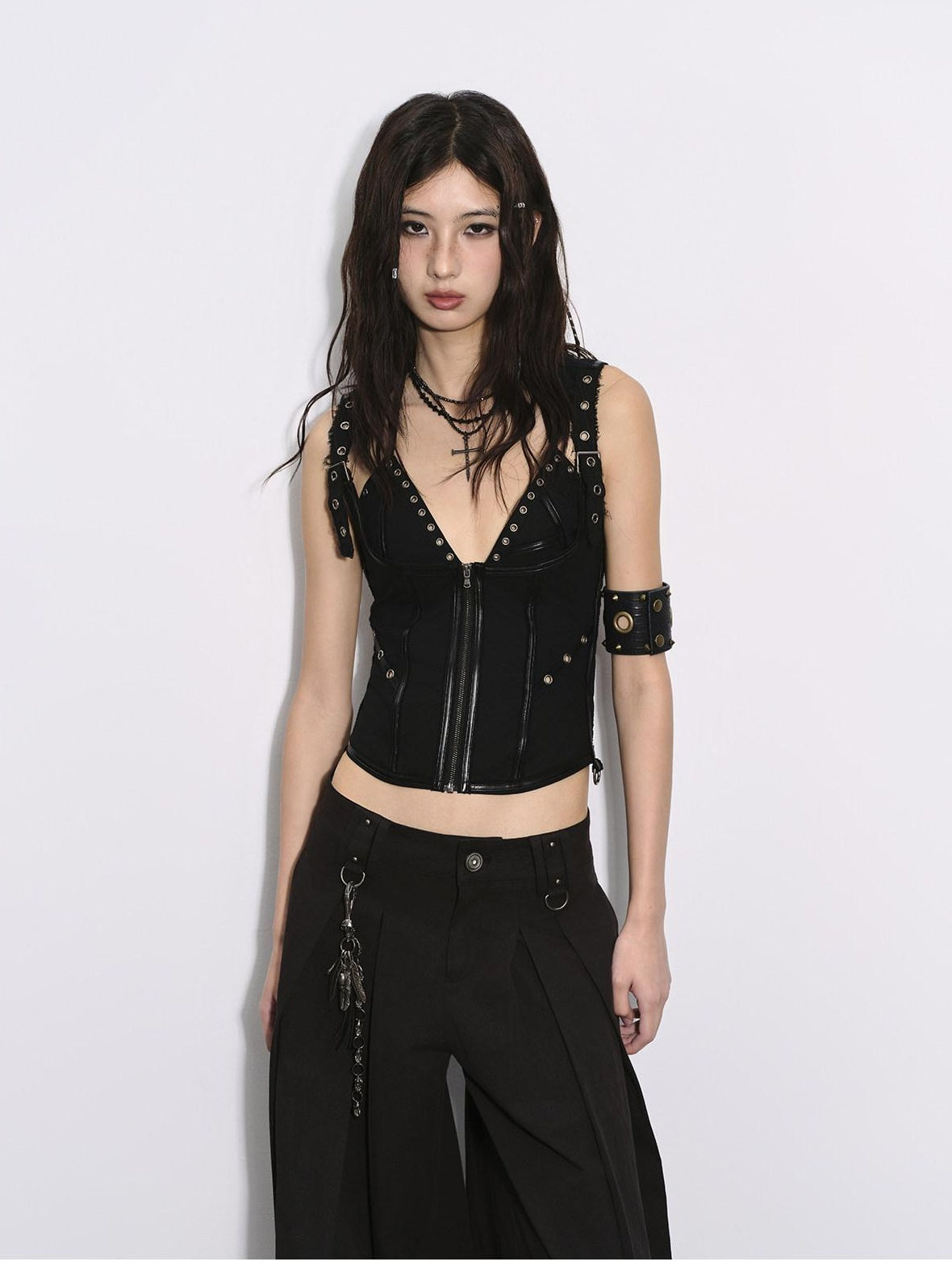 Low pixel Pleated Low Waist Relaxed Cotton Blend Black Women Wide Leg Pants