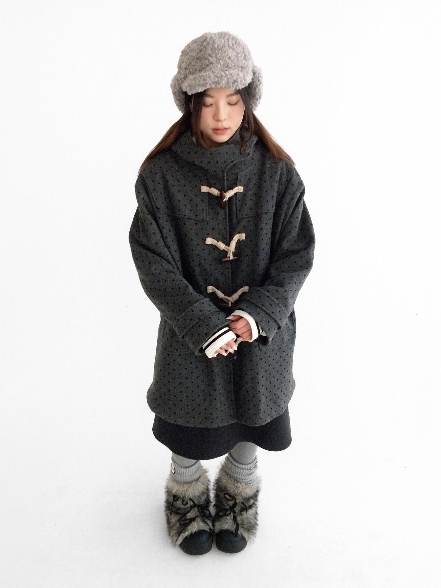 innomoood Brown Sugar Flocked Polka Dot Toggle Hooded Women&