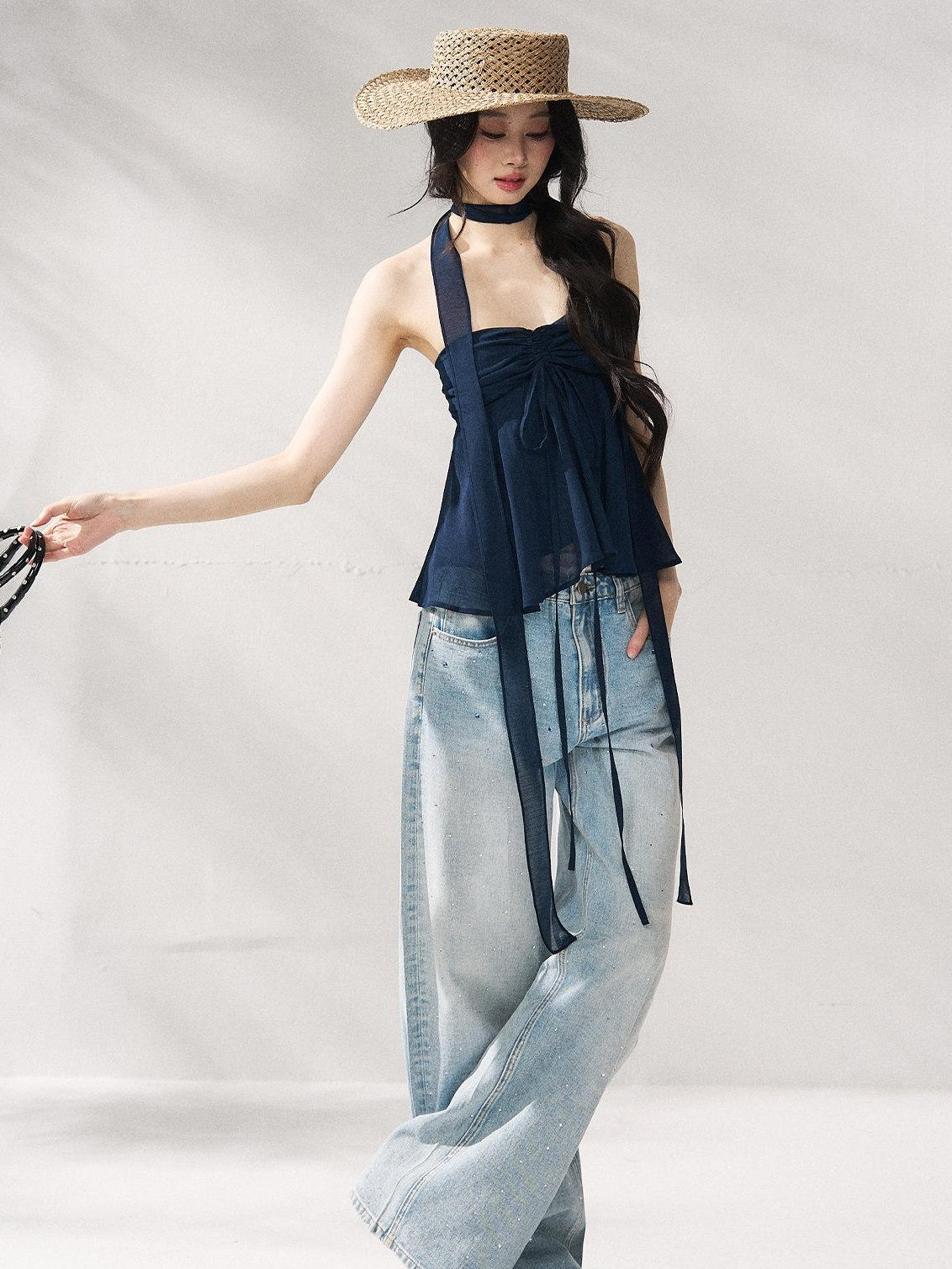 7Shiftin Tie Front Cropped Loose Fit Versatile Solid Color S M L Tube Tops