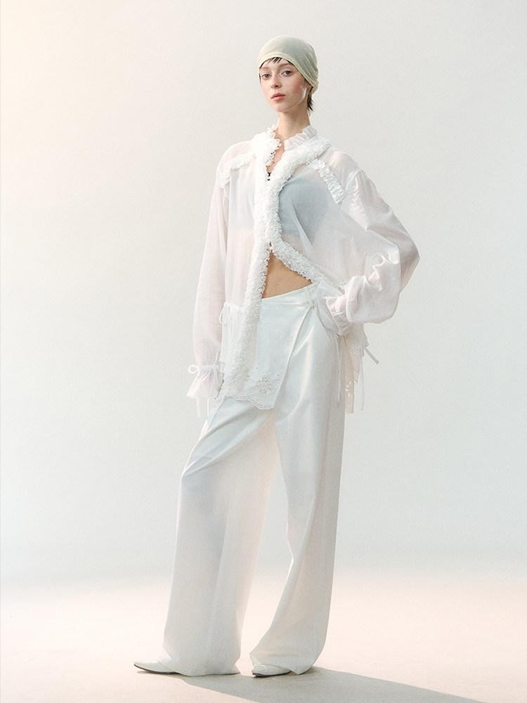 AnnoMundi Mist White Pleated Drawstring Lace Women&