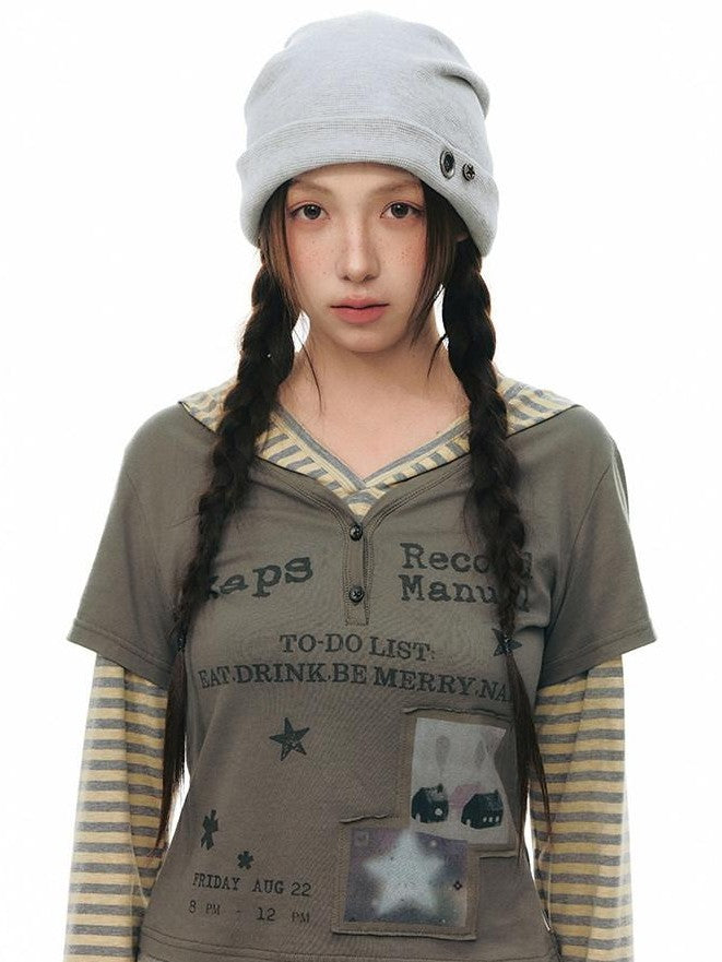 NAPSNAPS Striped Patchwork Letter Print Hooded Women&