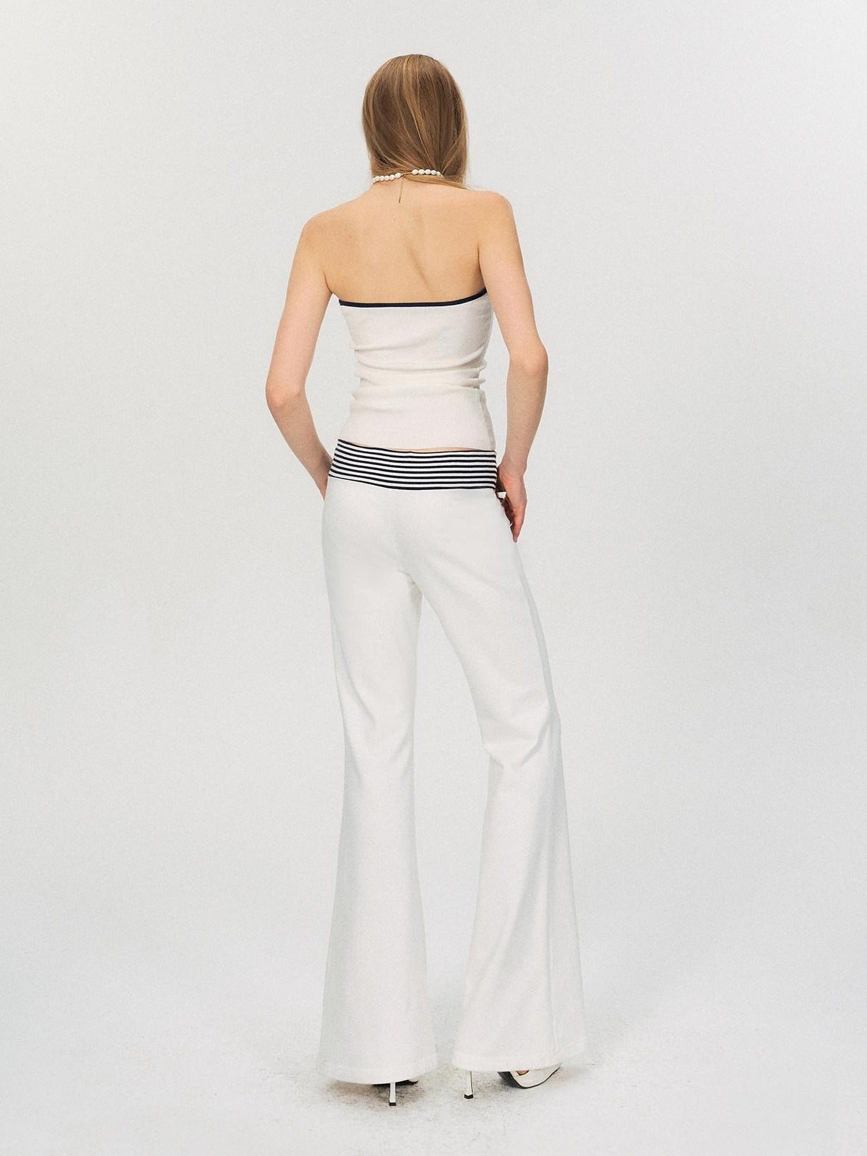 The NeverMore Comfortable Casual Cotton Blend Slight Flare Mid Rise Women White Straight Pants