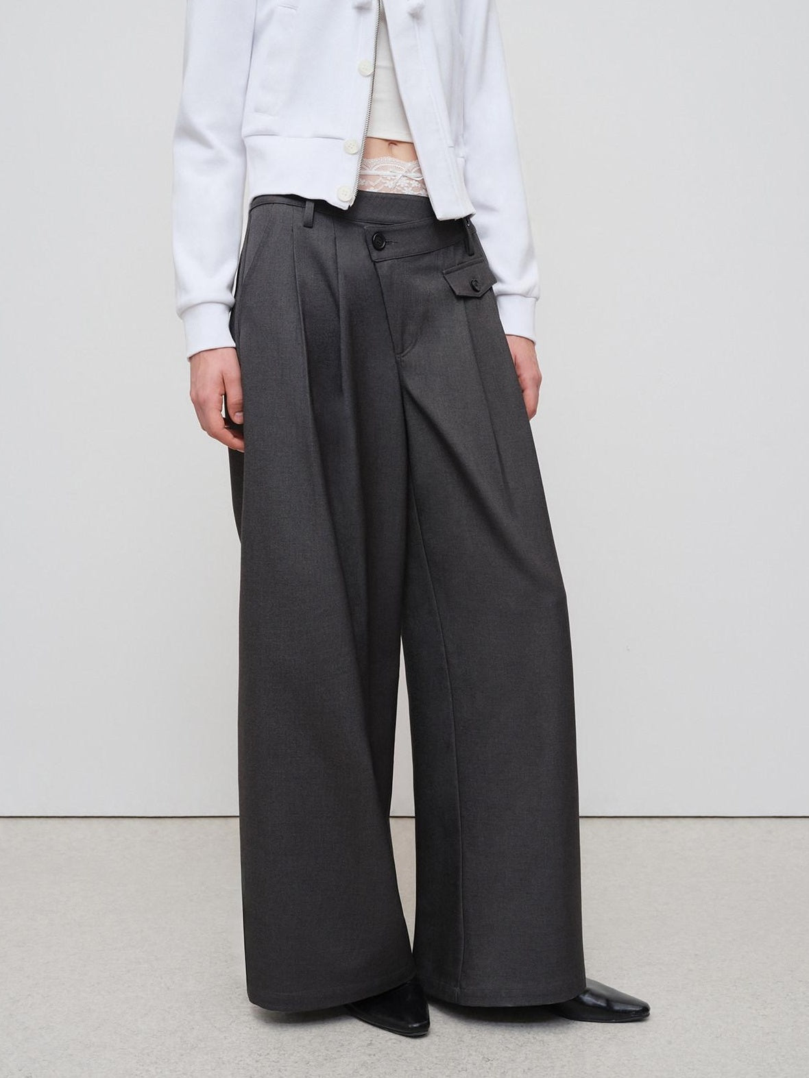 RUN TO THE FUTURE Soft Stretch Midrise Gray Casual Womens Zip Fly Polyester Lyocell Wide-Leg Pants