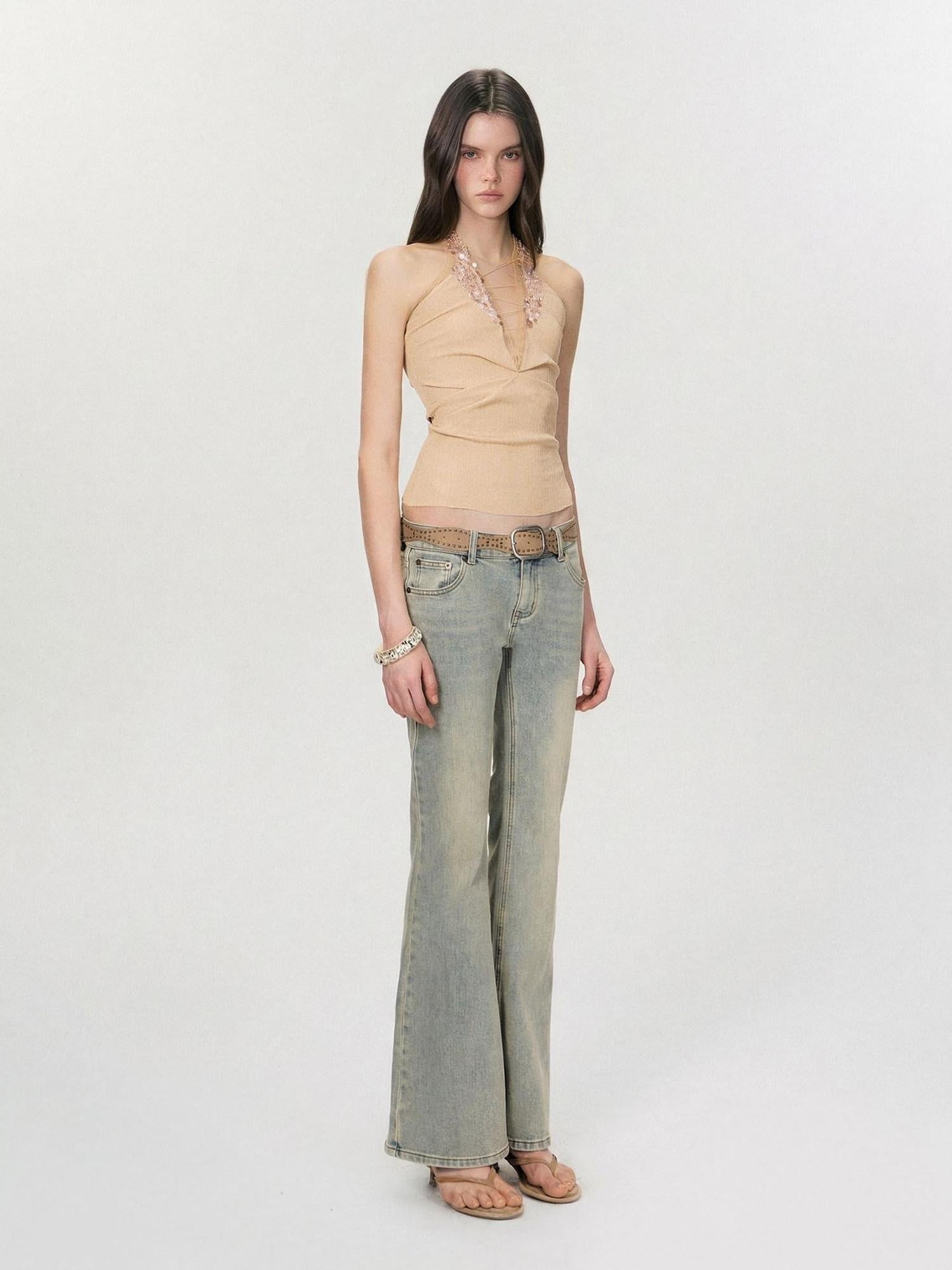The NeverMore Lightweight Stretch No Padding Y Back Wide Strap Slim Cropped Women Camisoles