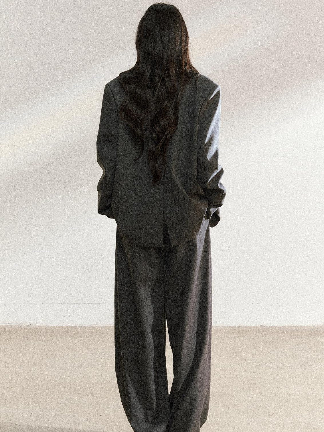 7Shiftin Light Polyester Relaxed Fit Midlength Longsleeve Women Office Dark Gray Blazers