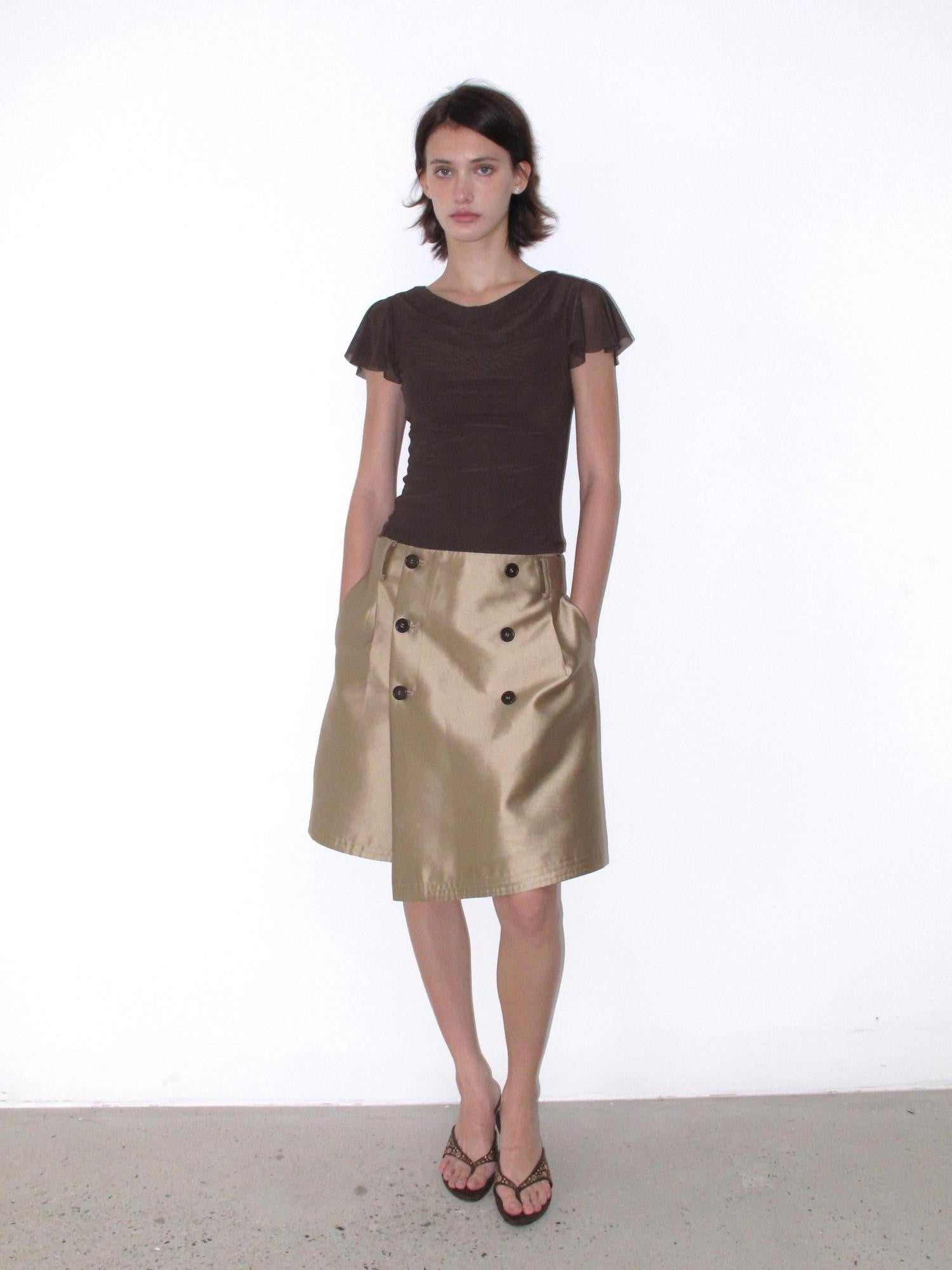 Mito de dar Champagne Gold Button Front A Line Silky Women&