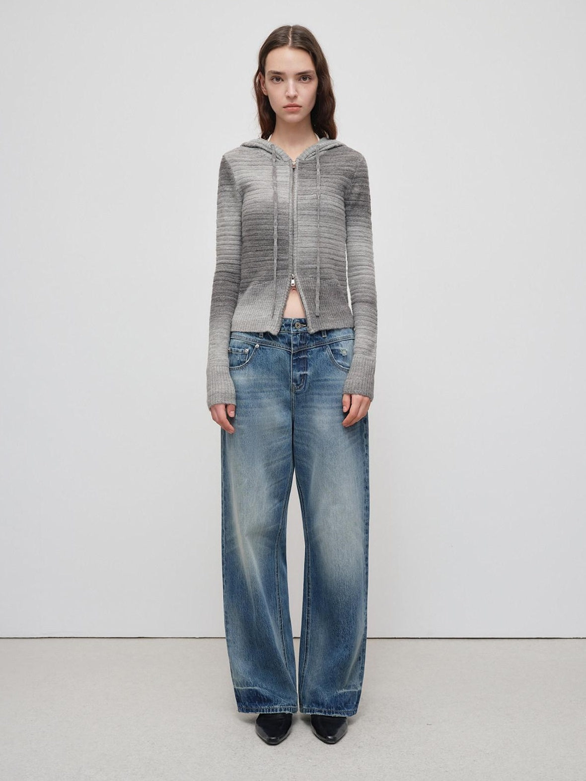 RUN TO THE FUTURE Vintage Washed Cotton Natural Waist No Stretch Ladies Blue Straight Jeans