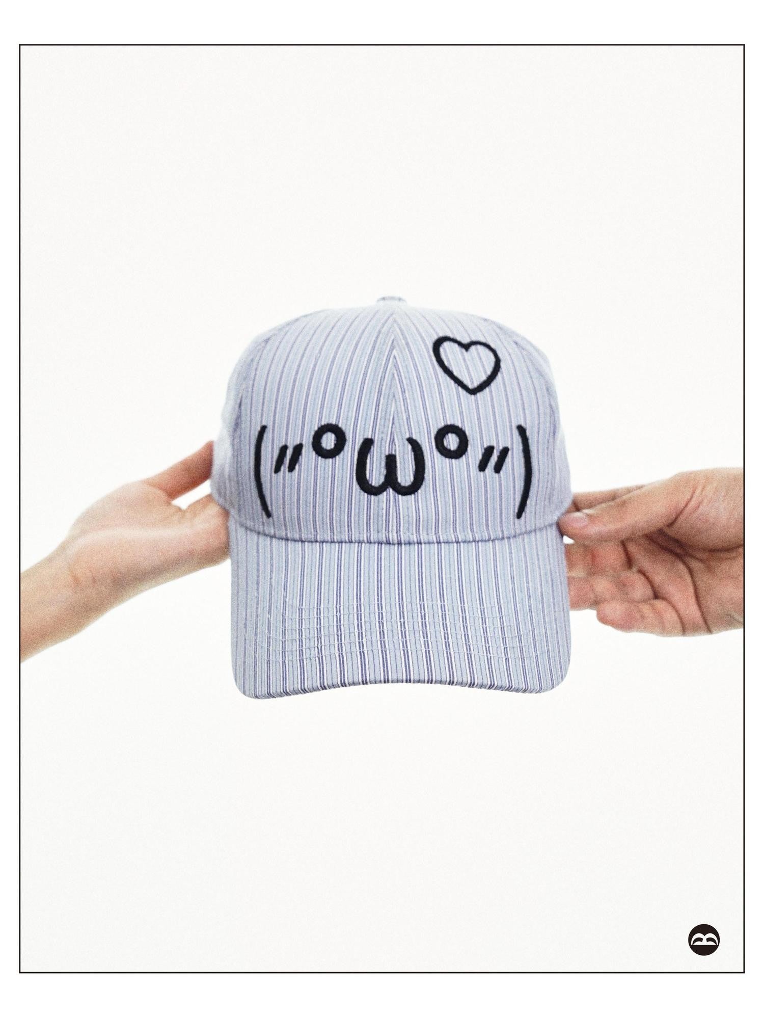 takeabreak Blue Striped Emoticon 3D Embroidery High Crown Women&