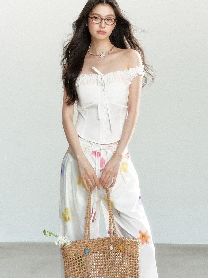 7Shiftin 100 Percent Cotton Drawstring Natural Waist Loose Fit Women Wide Leg Pants