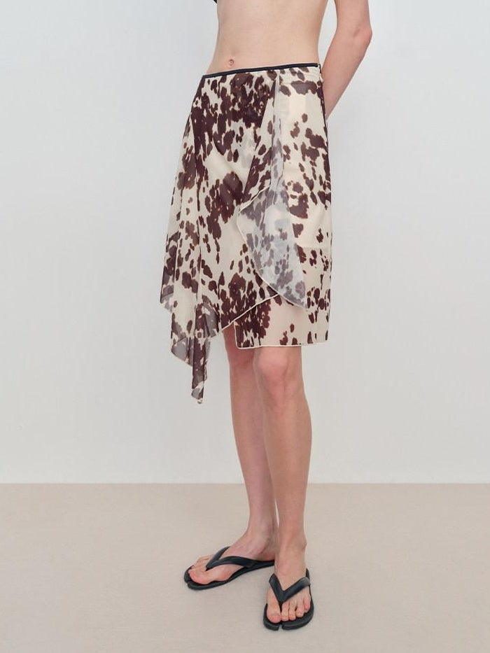 RUN TO THE FUTURE Breathable Lined Asymmetric A Line Casual Low Waist Cow Print Women Midi Skirts