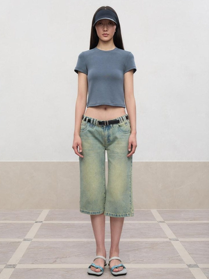 RUN TO THE FUTURE Cooling Modal Casual Slim Fit Crew Neck Short Sleeve Women Crop Tops