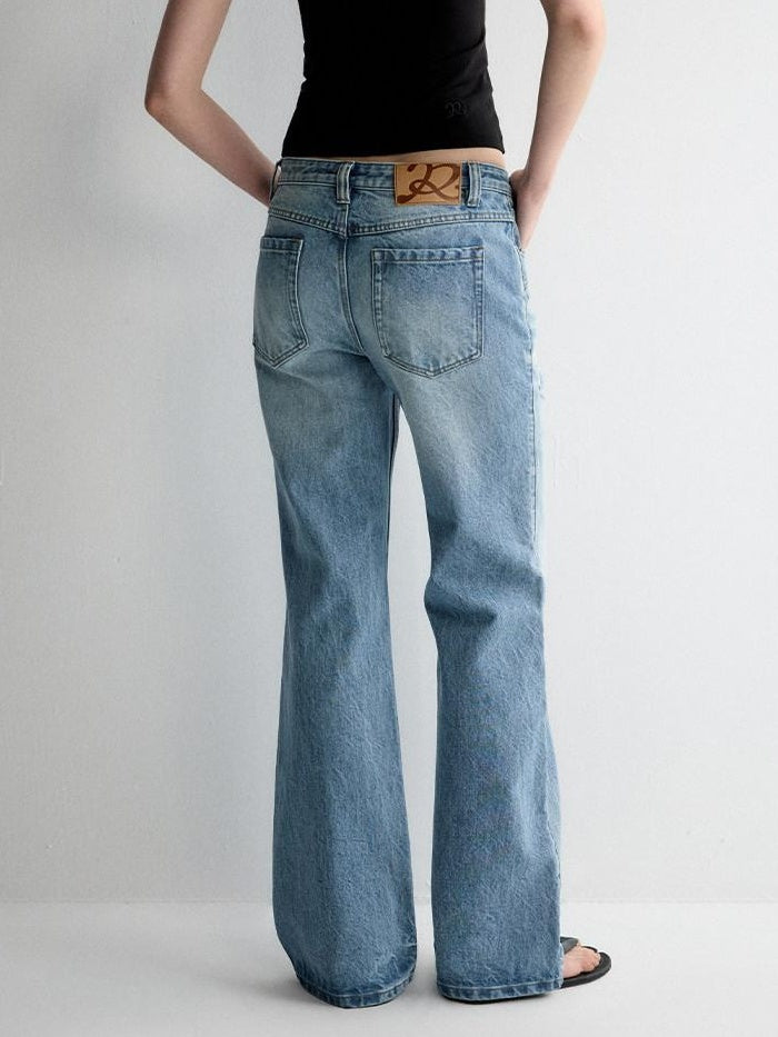 RUN TO THE FUTURE Ripped Low Rise Wide Leg Casual Loose Fit Vintage Ice Blue Denim Straight Jeans