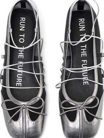 RUN TO THE FUTURE Bow Detail Square Toe Slip On Ballet Casual Sheepskin Lined Everyday Flats