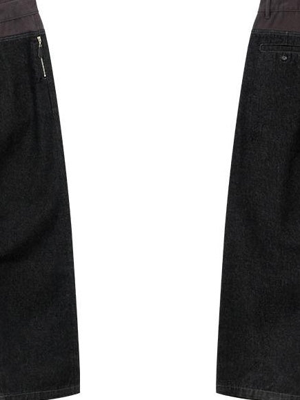 RUN TO THE FUTURE Casual Patchwork Low Waist Loose Women Black Cotton Wide-Leg Jeans