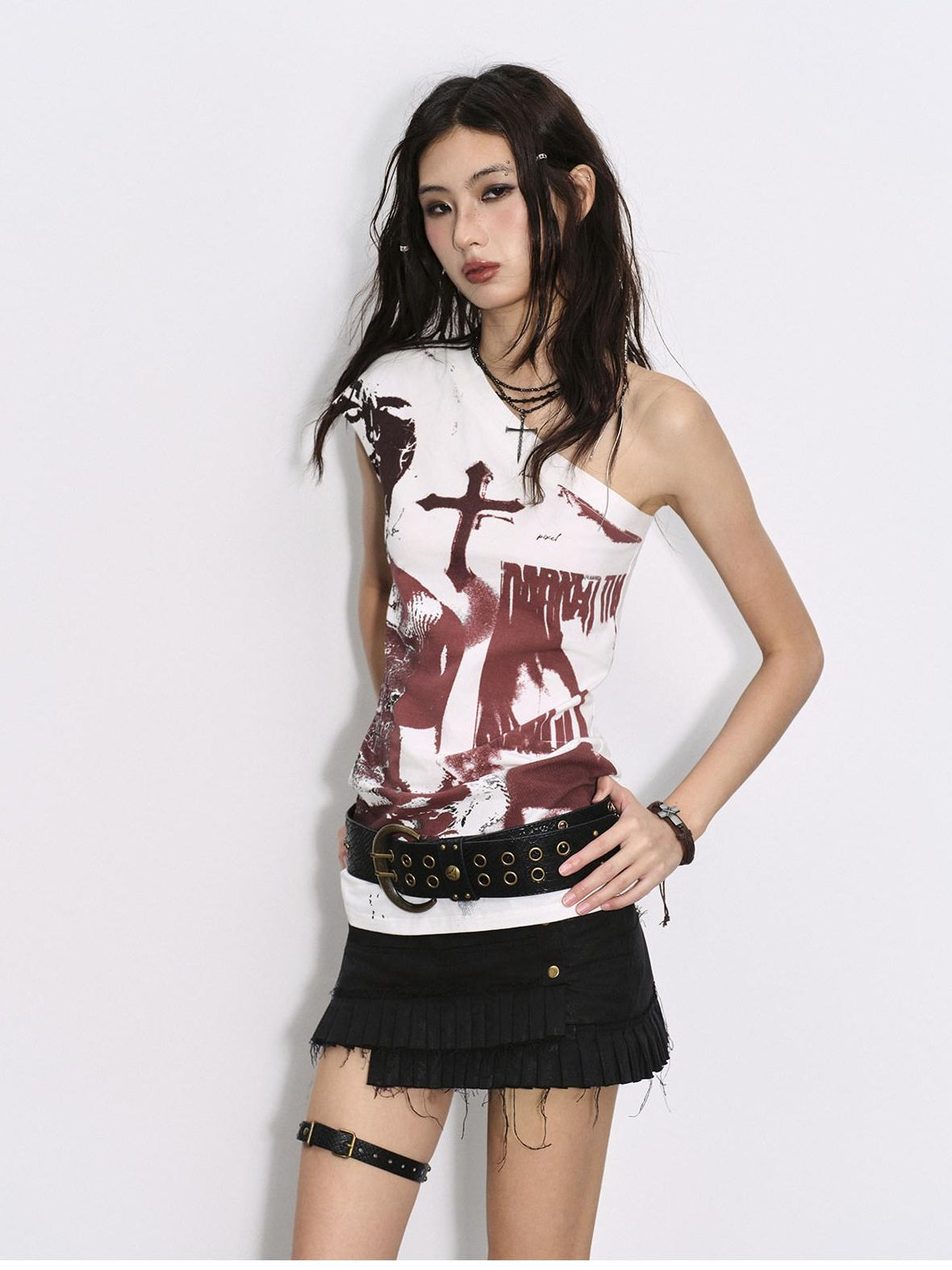 Low pixel Pure Cotton Pleated Low Waist Distressed Black Casual Mini Skirts