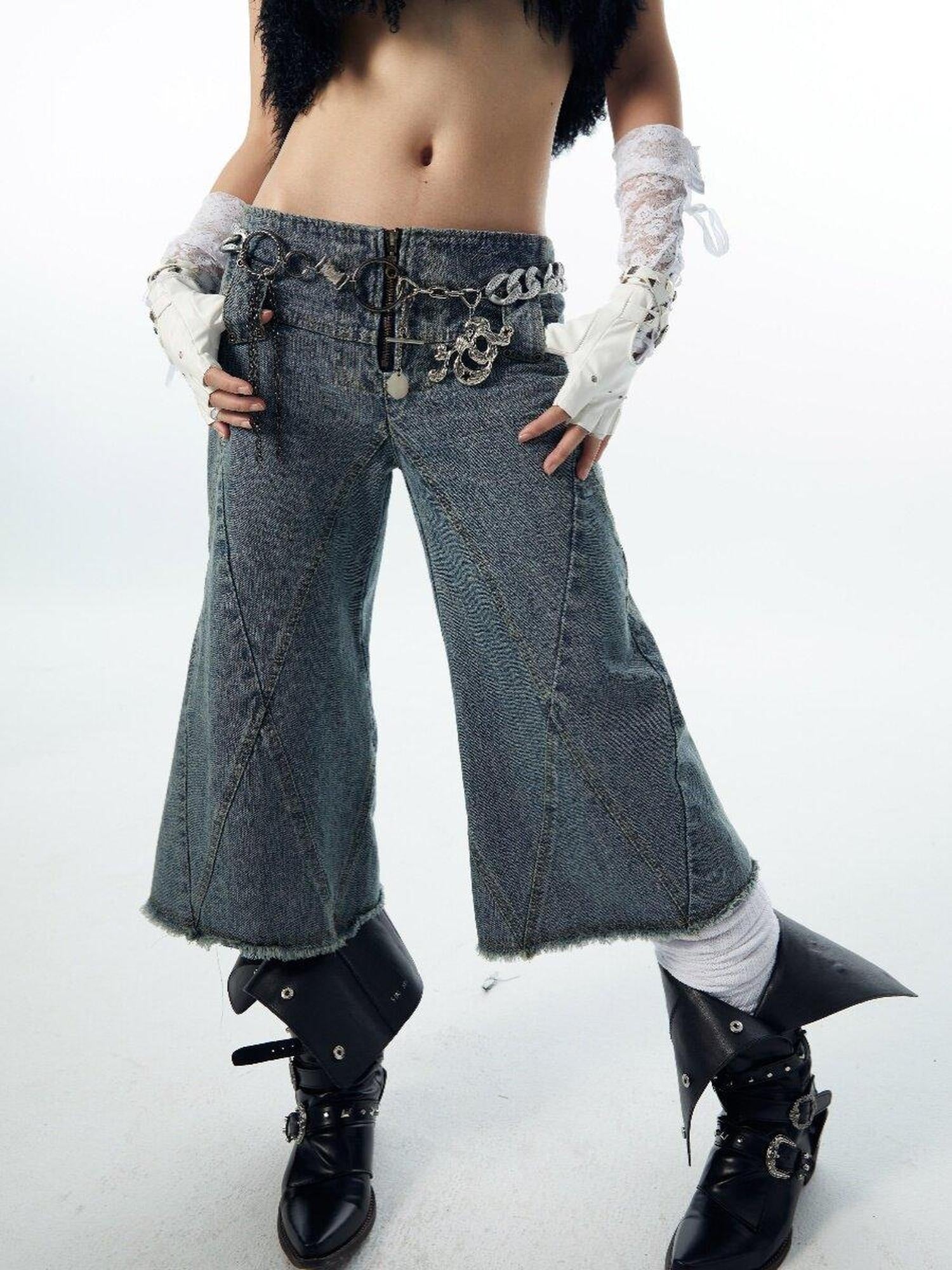 nit alcove Trendy Low Rise Rigid Denim Fitted Waist Unisex Classic Wide Leg Jeans