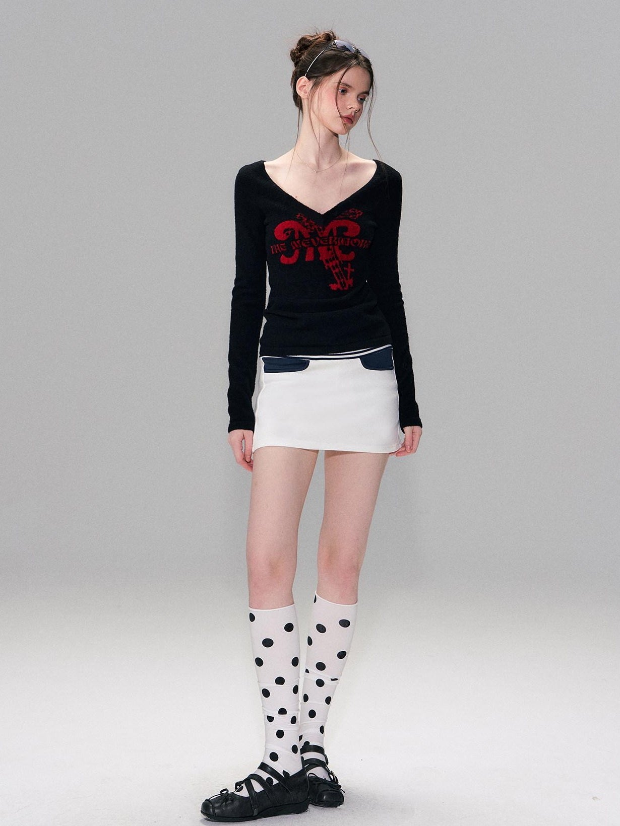 The NeverMore Thick Cozy Letter Print Contrast Slim Fit Sexy Black Women Long Sleeve T-Shirts