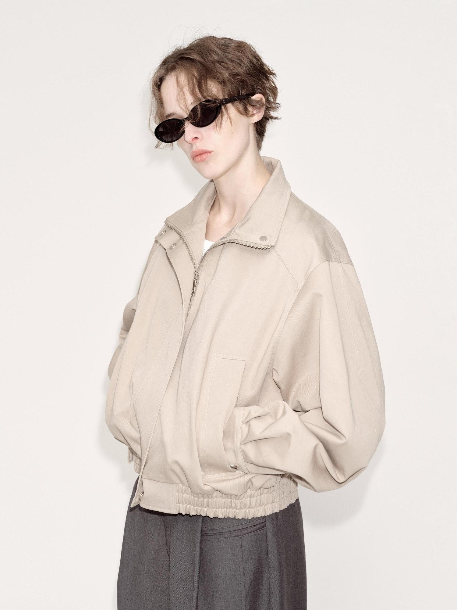 RUN TO THE FUTURE Original Design 100 Cotton Loose Fit Short Zip Stand Collar Khaki Track Jackets