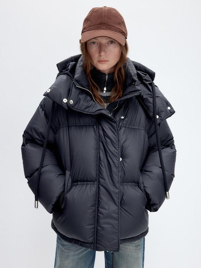RUN TO THE FUTURE 90 White Duck Down Loose Fit Detachable Hood Midlength Pocket Down Jackets