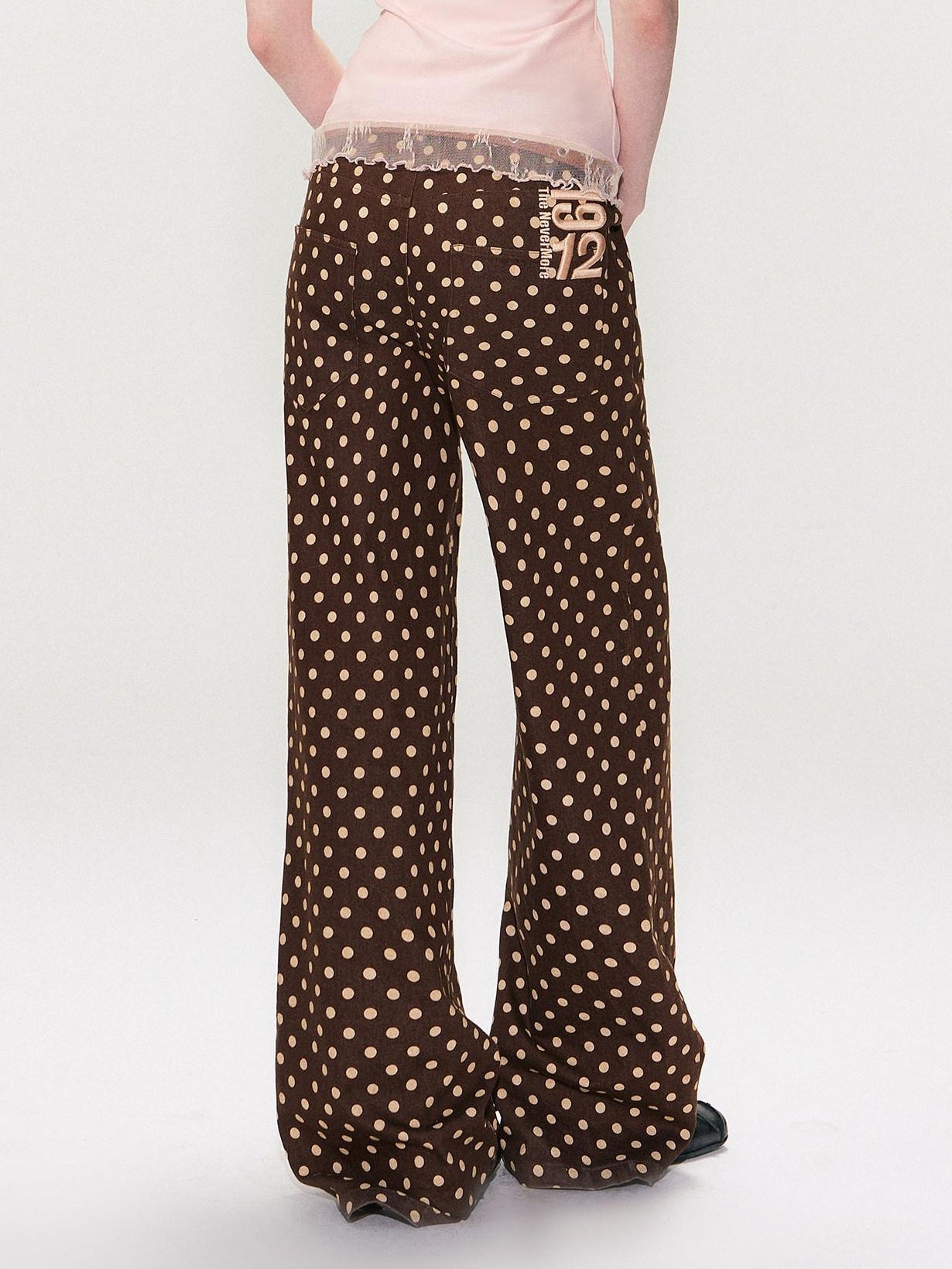 The NeverMore Cotton Polka Dot Vintage Natural Waist Casual Women Brown Straight Leg Jeans