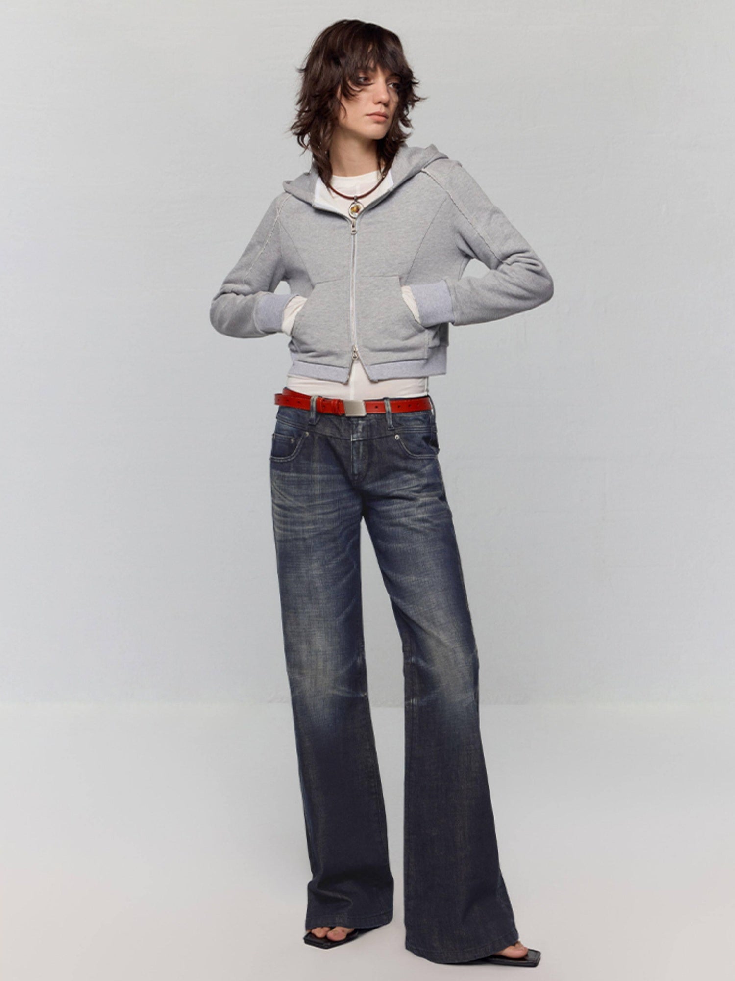 RUN TO THE FUTURE Washed Low Rise Loose Fit Casual Womens Black Stretch Denim Straight Jeans