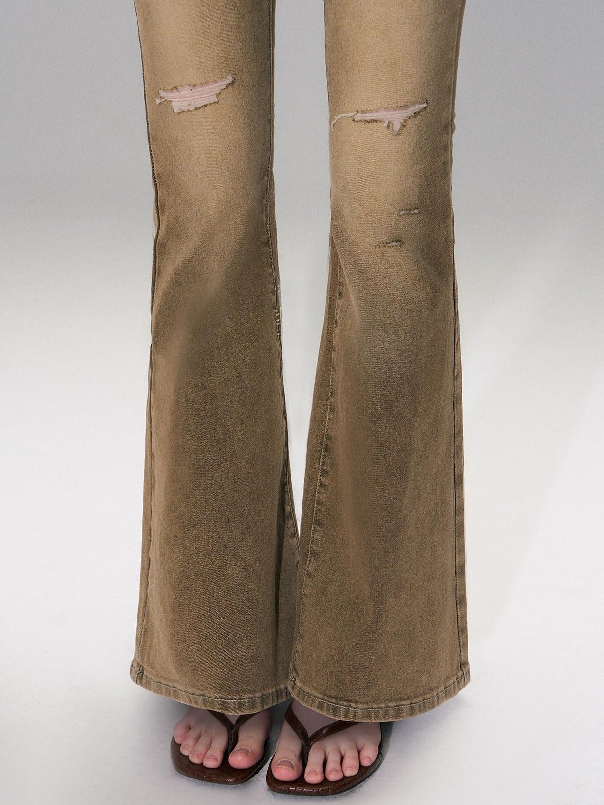The NeverMore Brown Washed Low Rise Ripped Sexy Slim Fit Cotton Slight Stretch Womens Jeans