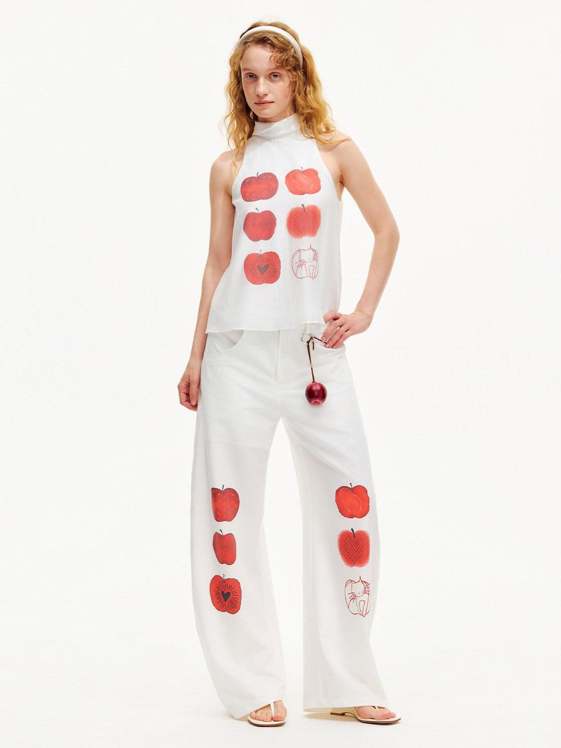 OuttheBlue White Printed Curved Leg Women&
