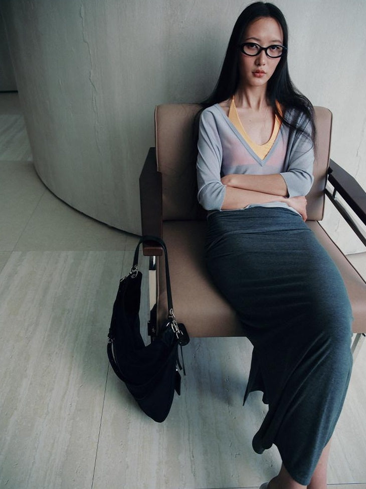 RUN TO THE FUTURE Lyocell Stretch Ruched Princess Midwaist Women City Commute Maxi Skirts