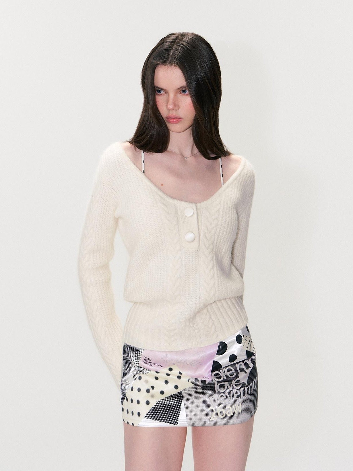 The NeverMore Soft Vintage Oversized Button V-neck Pullover Knit Wool Blend Girls Sweaters