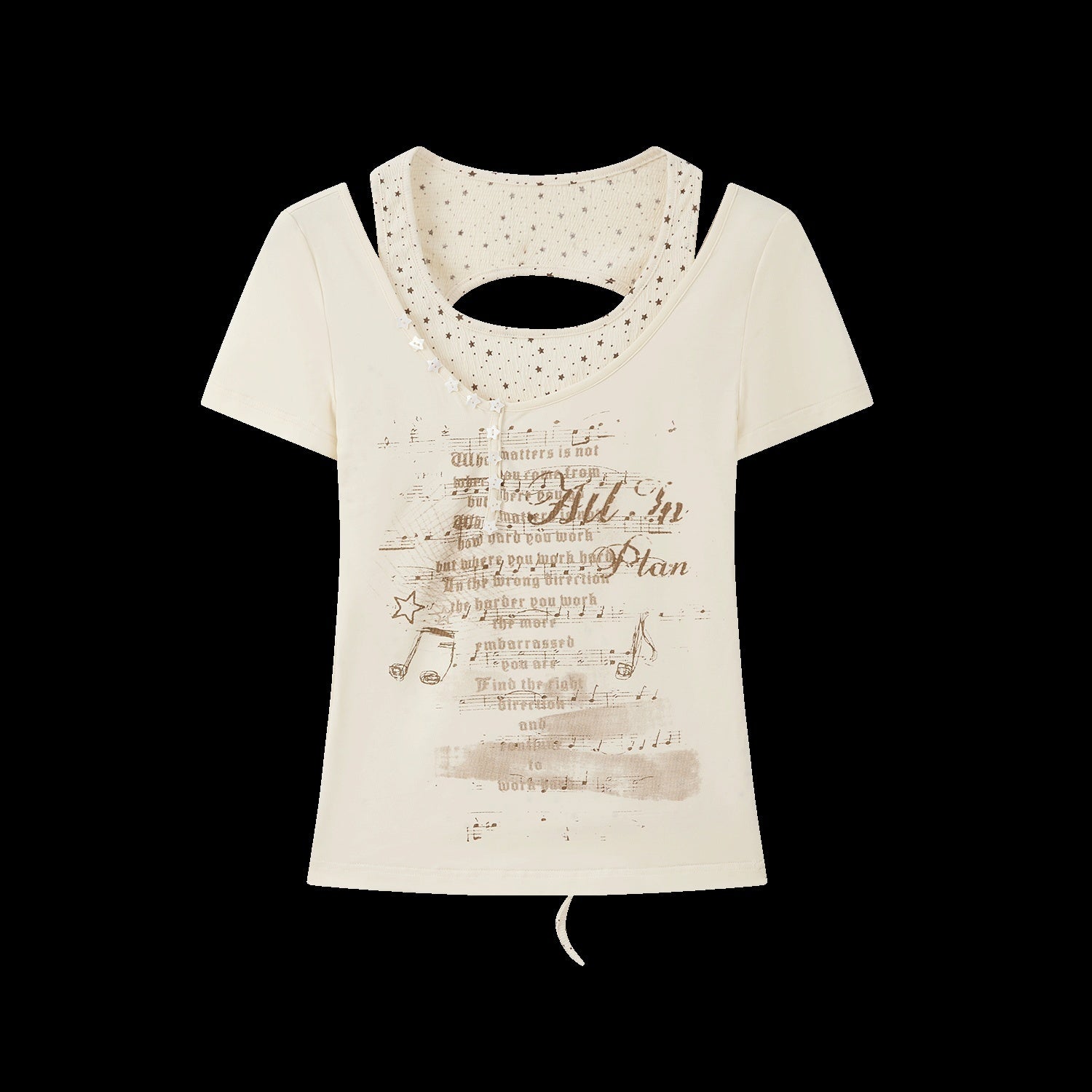 ALL iN plan Soft Lyocell Casual Round Neck A Line Sleeve Women Letter Print Offwhite Tshirt
