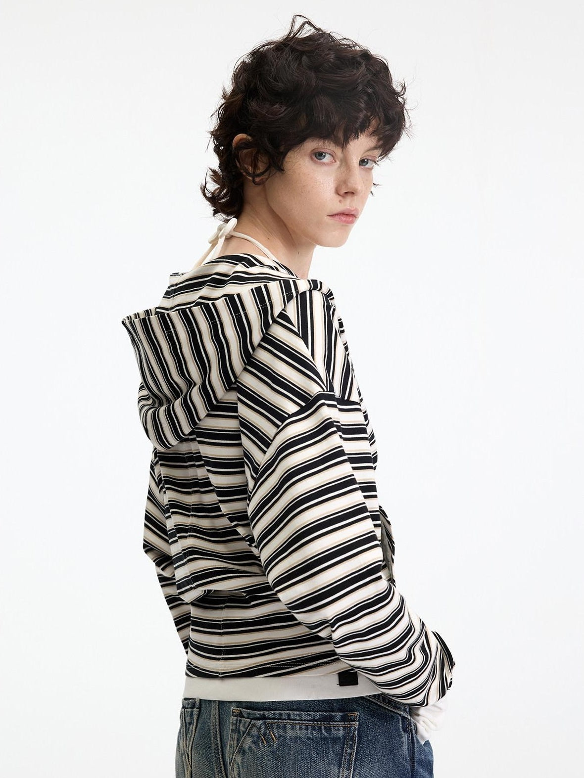 RUN TO THE FUTURE Soft Stretch Cotton Hooded Zip Striped Casual Women Knit Cardigans