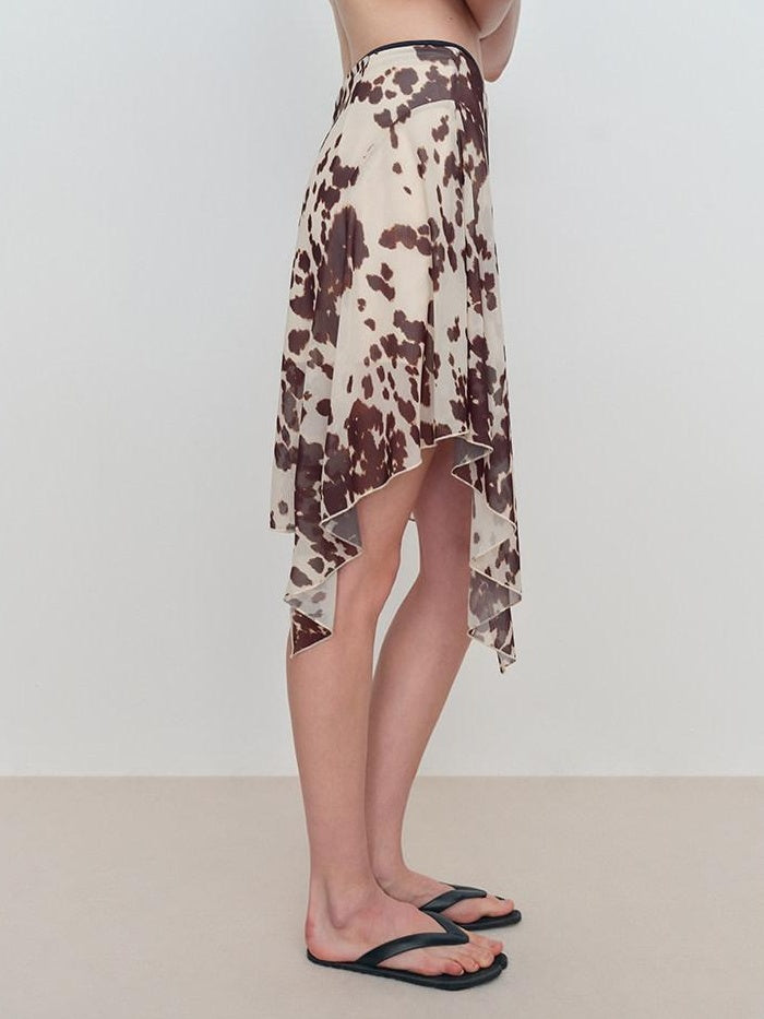 RUN TO THE FUTURE Breathable Lined Asymmetric A Line Casual Low Waist Cow Print Women Midi Skirts