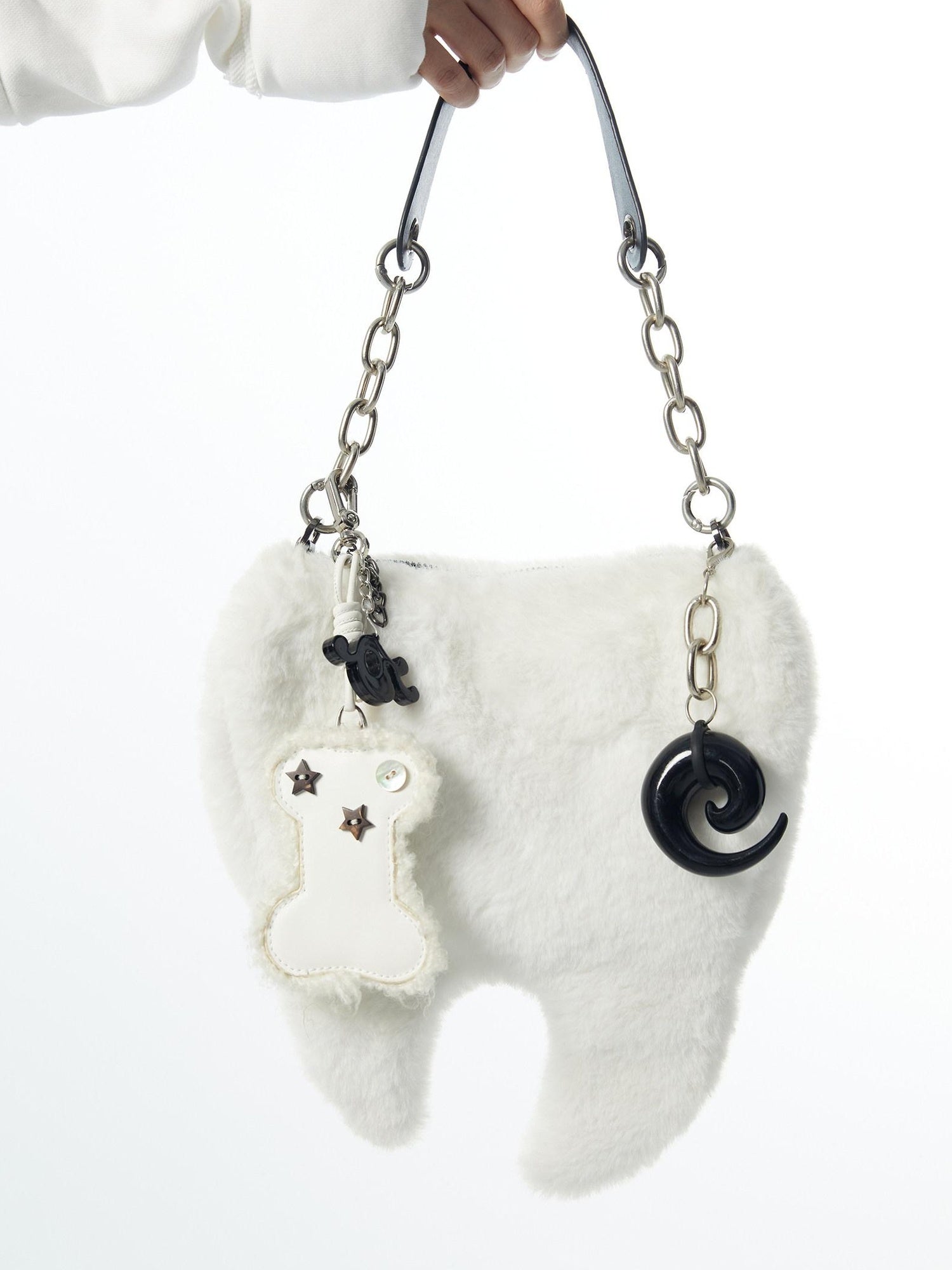 nit alcove Cute Plush Animal Chain Euro Chic Youth Single Strap Shoulder White Bags