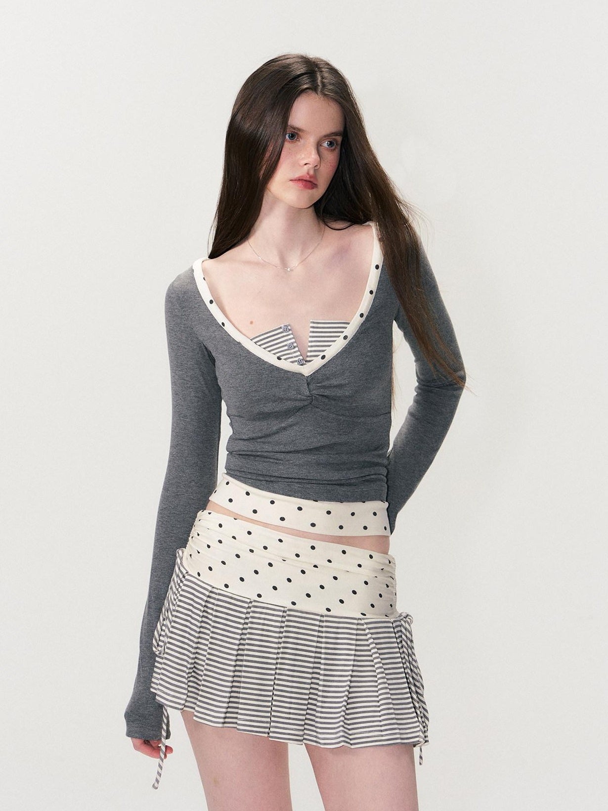 The NeverMore Soft Modal Polka Dot Slim Fit Drop Shoulder Sassy Women Long Sleeve T-Shirts