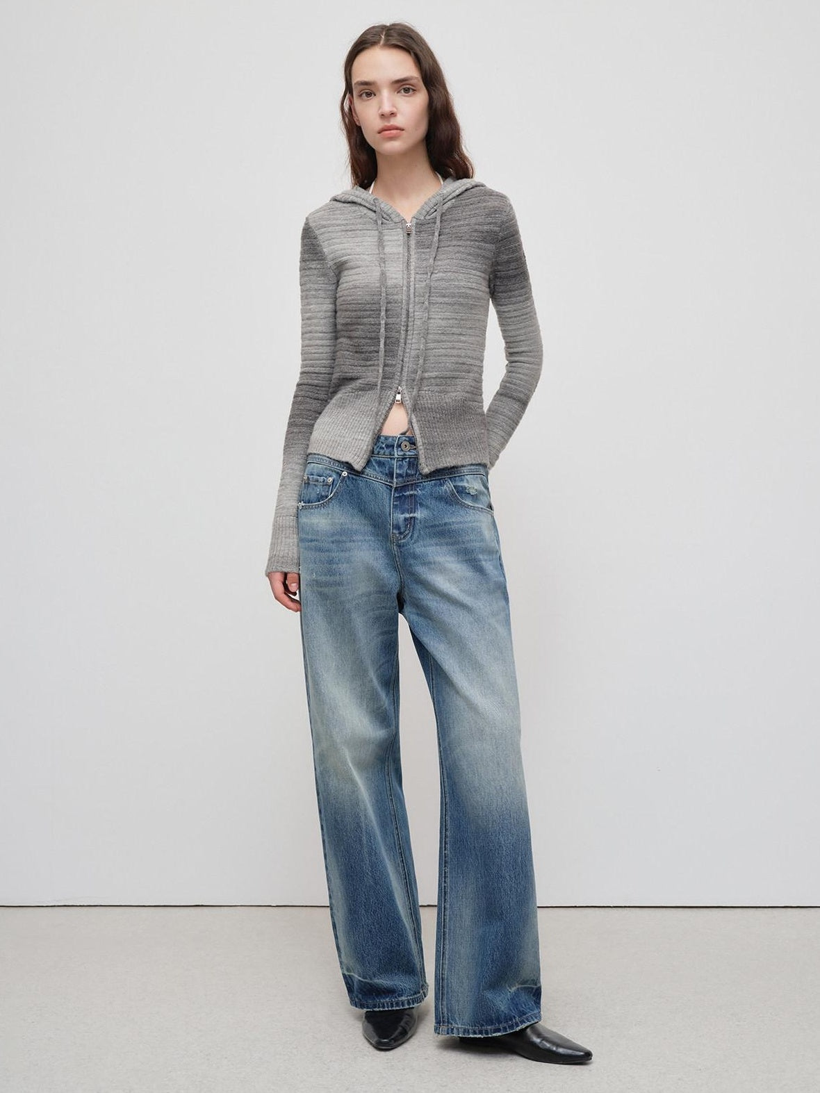 RUN TO THE FUTURE Vintage Washed Cotton Natural Waist No Stretch Ladies Blue Straight Jeans