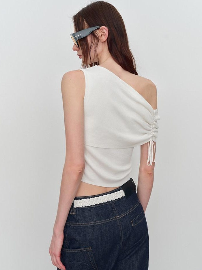 RUN TO THE FUTURE Original Asymmetric One Shoulder Slim Short Tshirt Black White Women Crop Tops