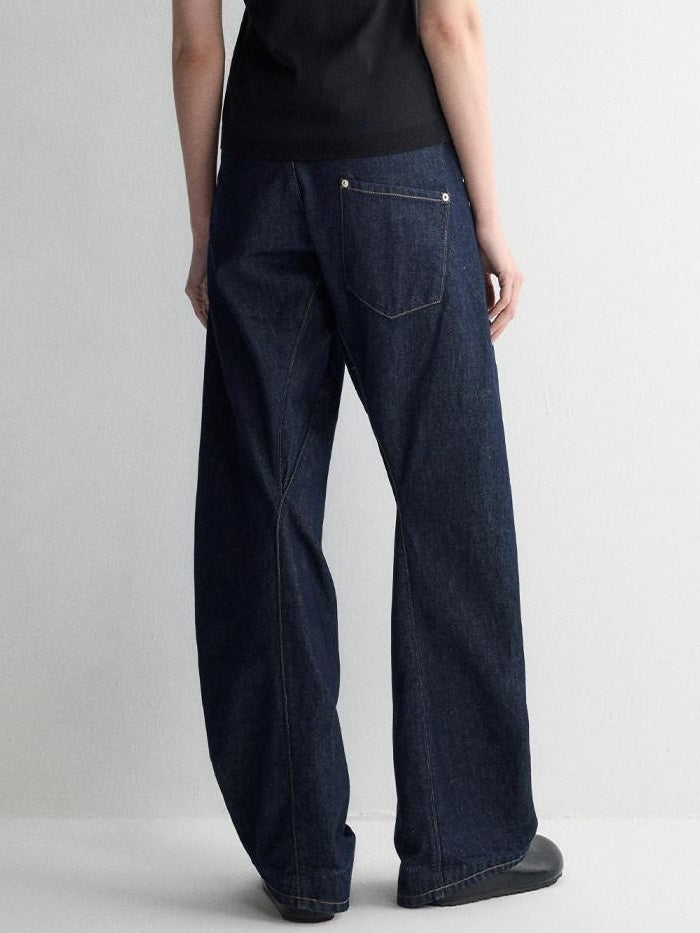 RUN TO THE FUTURE Durable Dark Cotton Denim Casual Oversized Natural Waist Ladies Wide-Leg Jeans