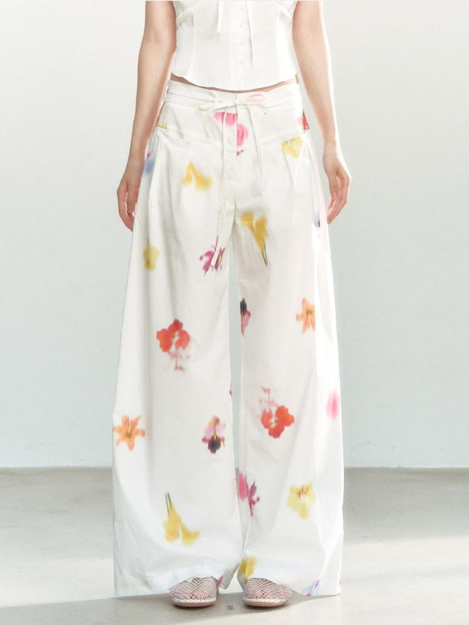 7Shiftin 100 Percent Cotton Drawstring Natural Waist Loose Fit Women Wide Leg Pants