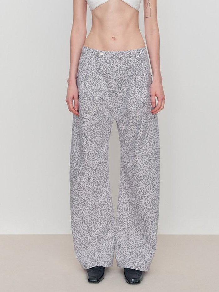 RUN TO THE FUTURE Leopard Print Asymmetric Zip Low Waist Blade Cut Women Wide-Leg Pants