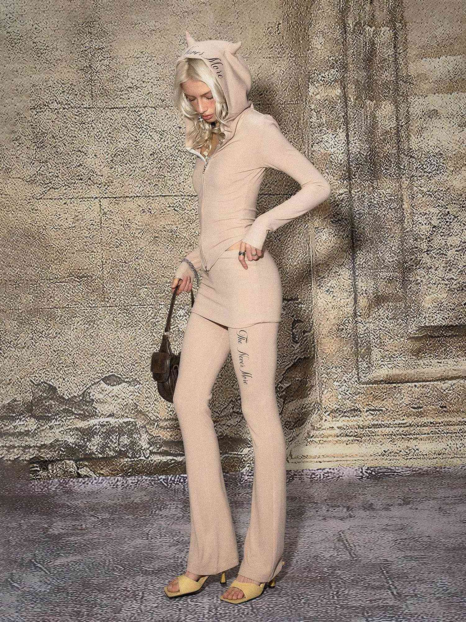 The NeverMore Modal Stretch Workwear Slim Fit Faux Two Piece Women Khaki Straight Pants