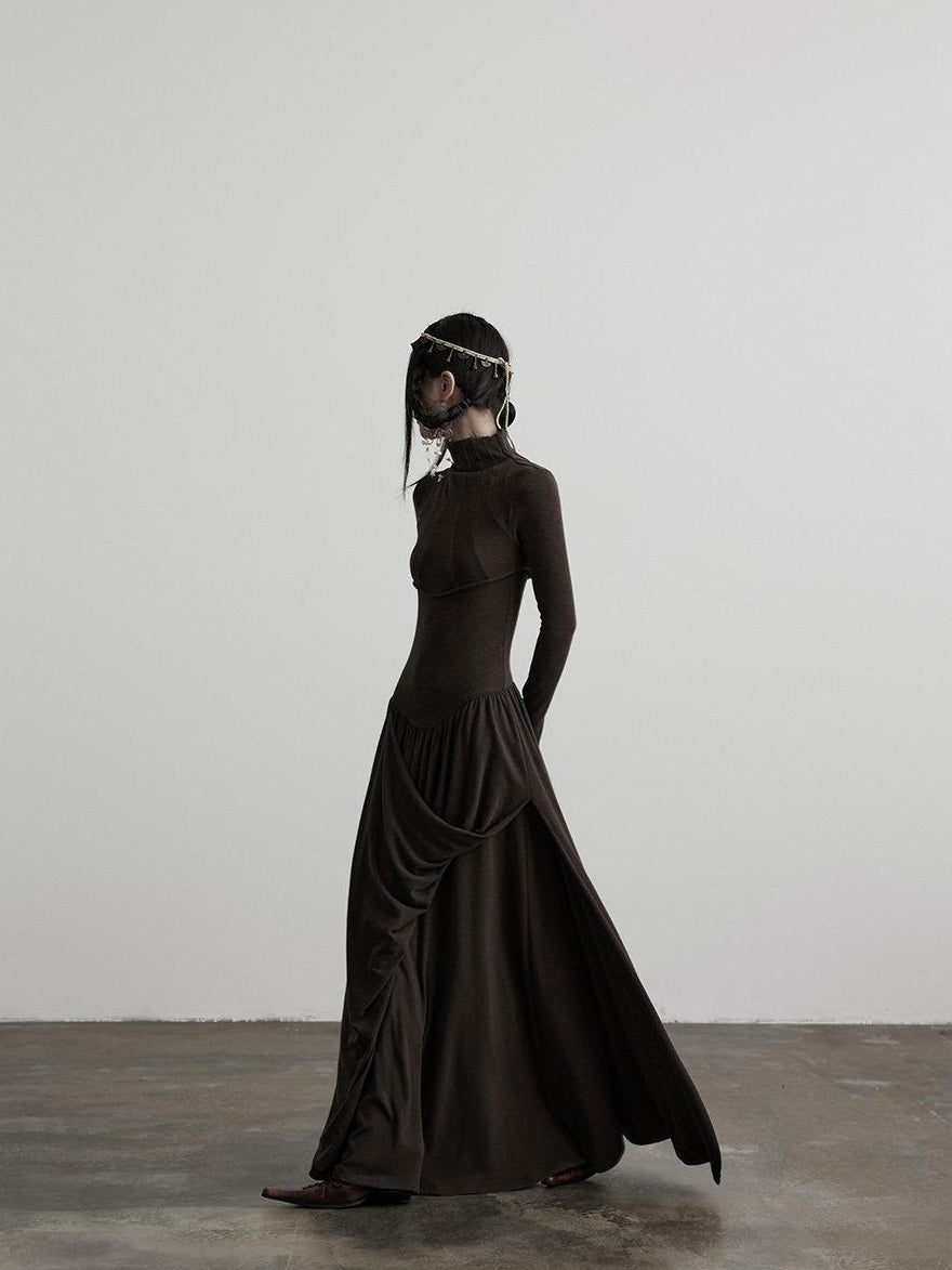 INDULGE Stretchy Soft Asymmetric Cinched Waist Aline Knit Women Casual Maxi Dresses