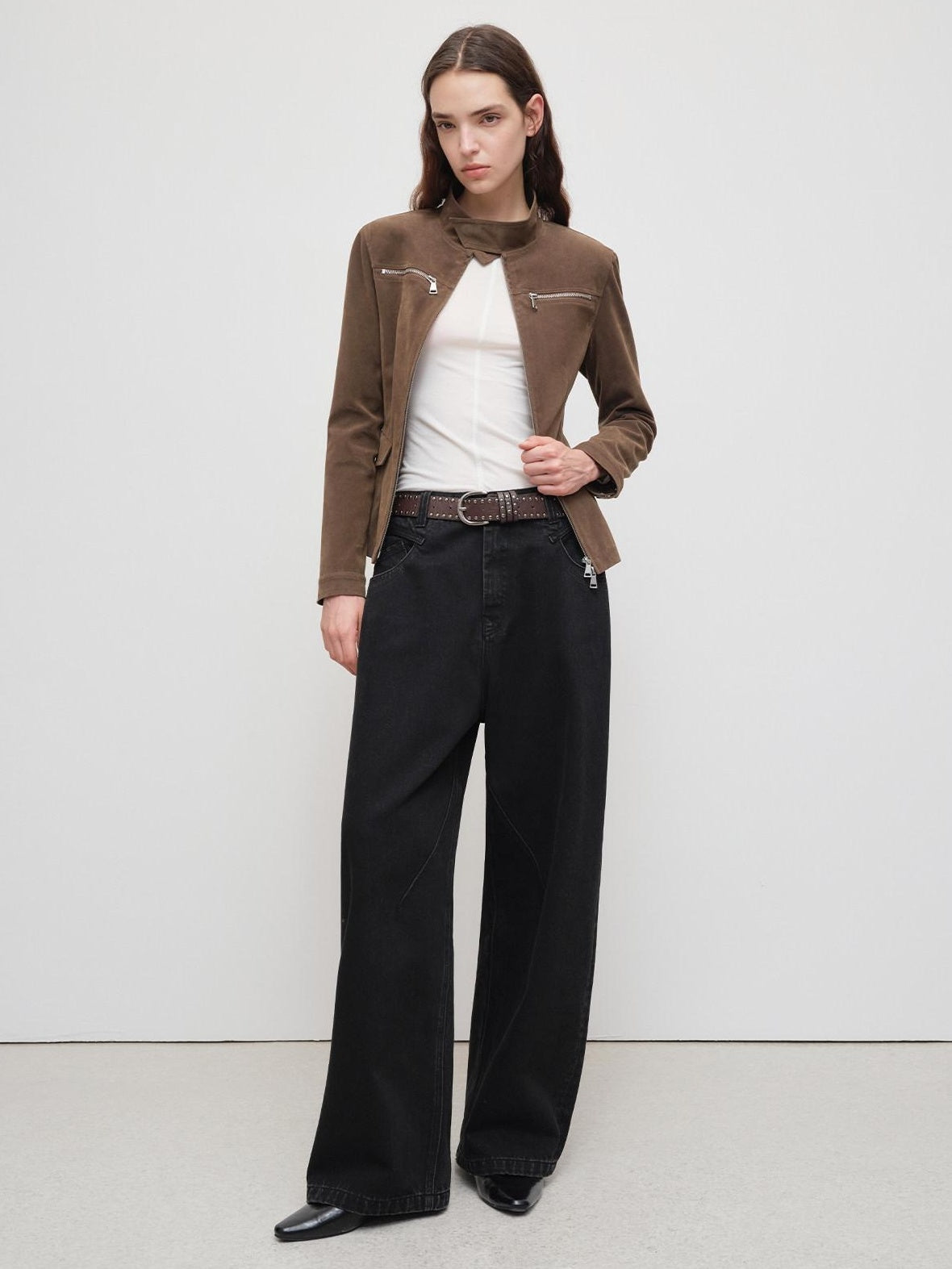 RUN TO THE FUTURE Distressed Washed Black Relaxed Fit Button Fly Mid Low Rise Women Wide-Leg Jeans